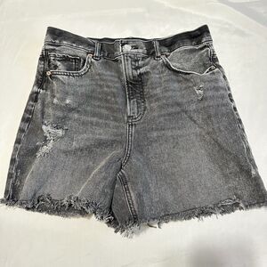Express 90s Super High Rise Cut Off Jean Shorts Women's Sz 8 Black Gray Denim